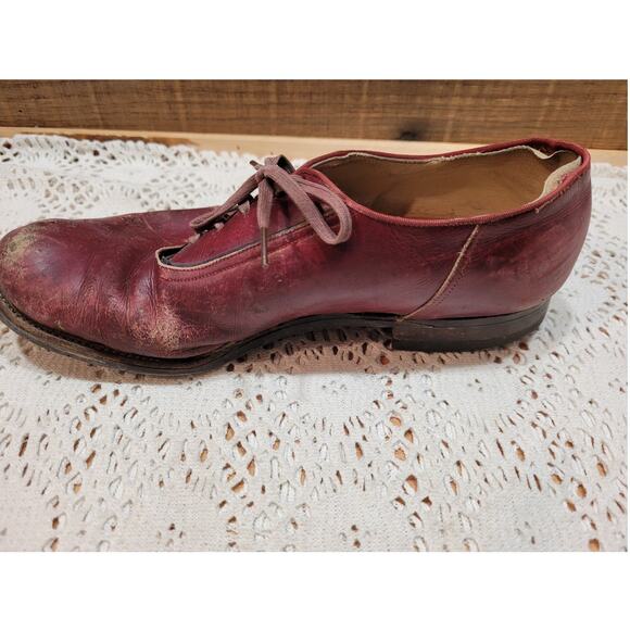 Vintage 1950's Men's Red Genuine Leather Goodyear Oxford Shoes Size 5.5 - Picture 6 of 11